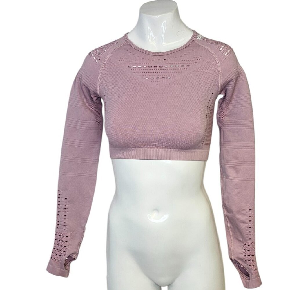 Gymshark Glow Long Sleeve Seamless Crop Top, Purple, Size XS
